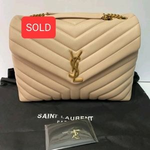 **SOLD** Saint Laurent Loulou Medium Chain Bag in Dark Beige Leather